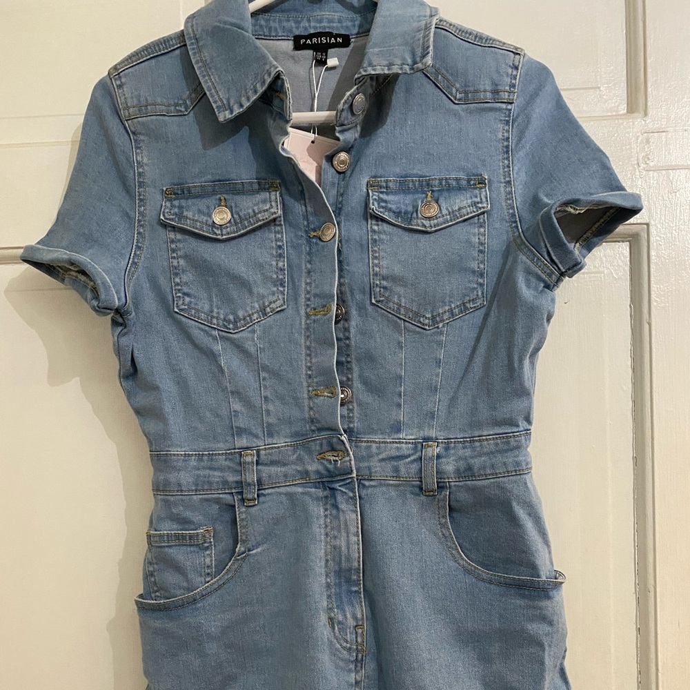Denim button down romper